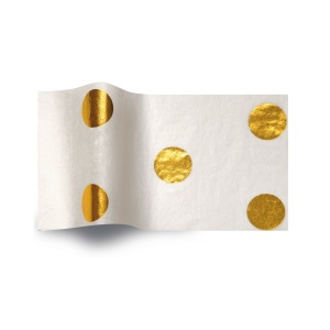 Folha de papel de seda branco com bolas douradas